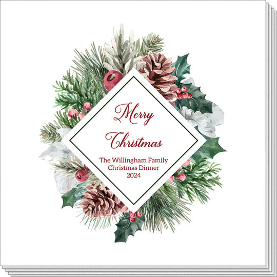 Pines and Mistletoe Christmas Napkins